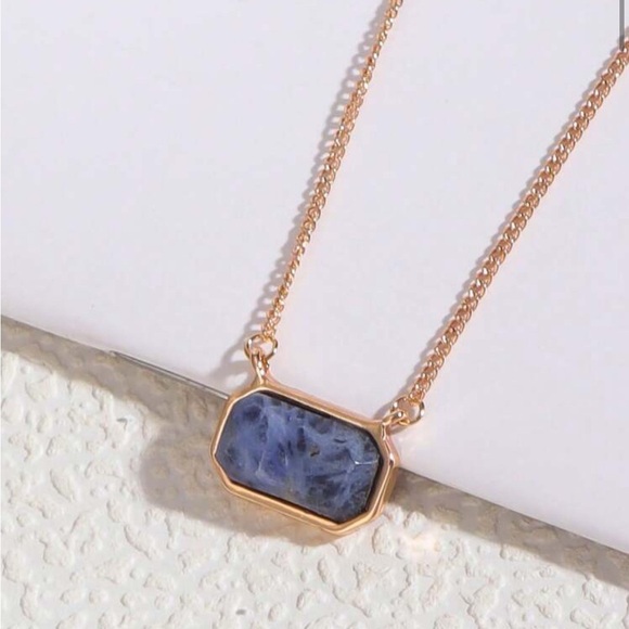 Geometric Gemstone Pendant Necklace (Purple, Brown, White, Blue) - Picture 2 of 13